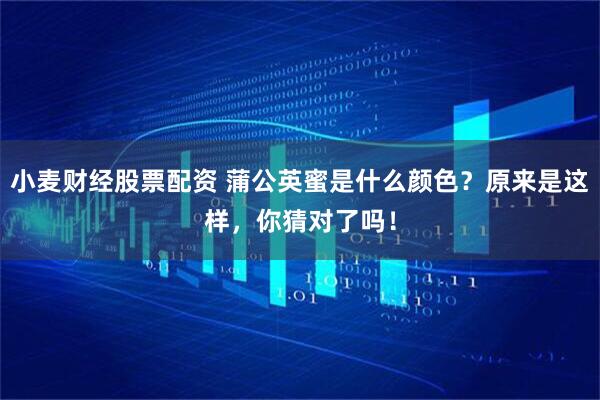 小麦财经股票配资 蒲公英蜜是什么颜色？原来是这样，你猜对了吗！